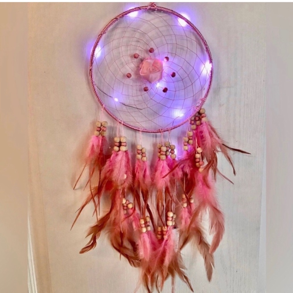 Pink Feather Dreamcatcher with LED Lights